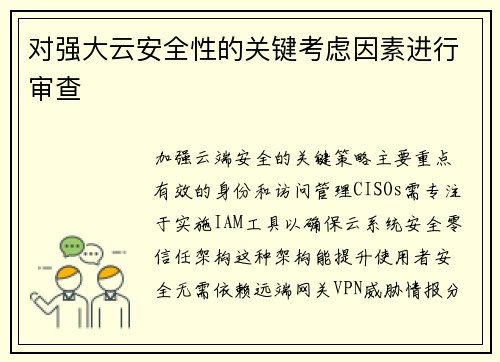 对强大云安全性的关键考虑因素进行审查 