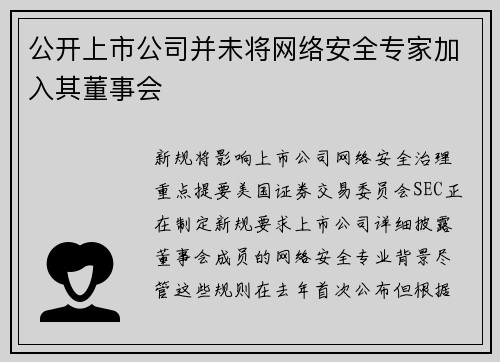 公开上市公司并未将网络安全专家加入其董事会  公开上市公司并未将网络安全专家加入其董事会