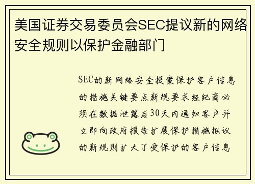 美国证券交易委员会SEC提议新的网络安全规则以保护金融部门 